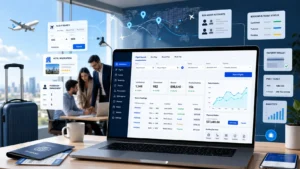 Online travel agency team using an OTA booking platform to manage flight bookings, travelers, payments, tickets, ancillary services, and analytics.
